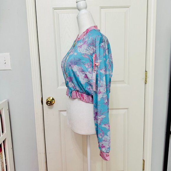 LOVESHACKFANCY X HURLEY UNDER THE SEA MERMAID METALLIC CROPPED BOMBER JACKET MD - Picture 6 of 11